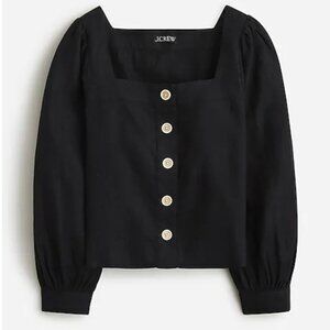 NWT J. Crew Squareneck Square Neck Button-Up Top in Linen Black Size M